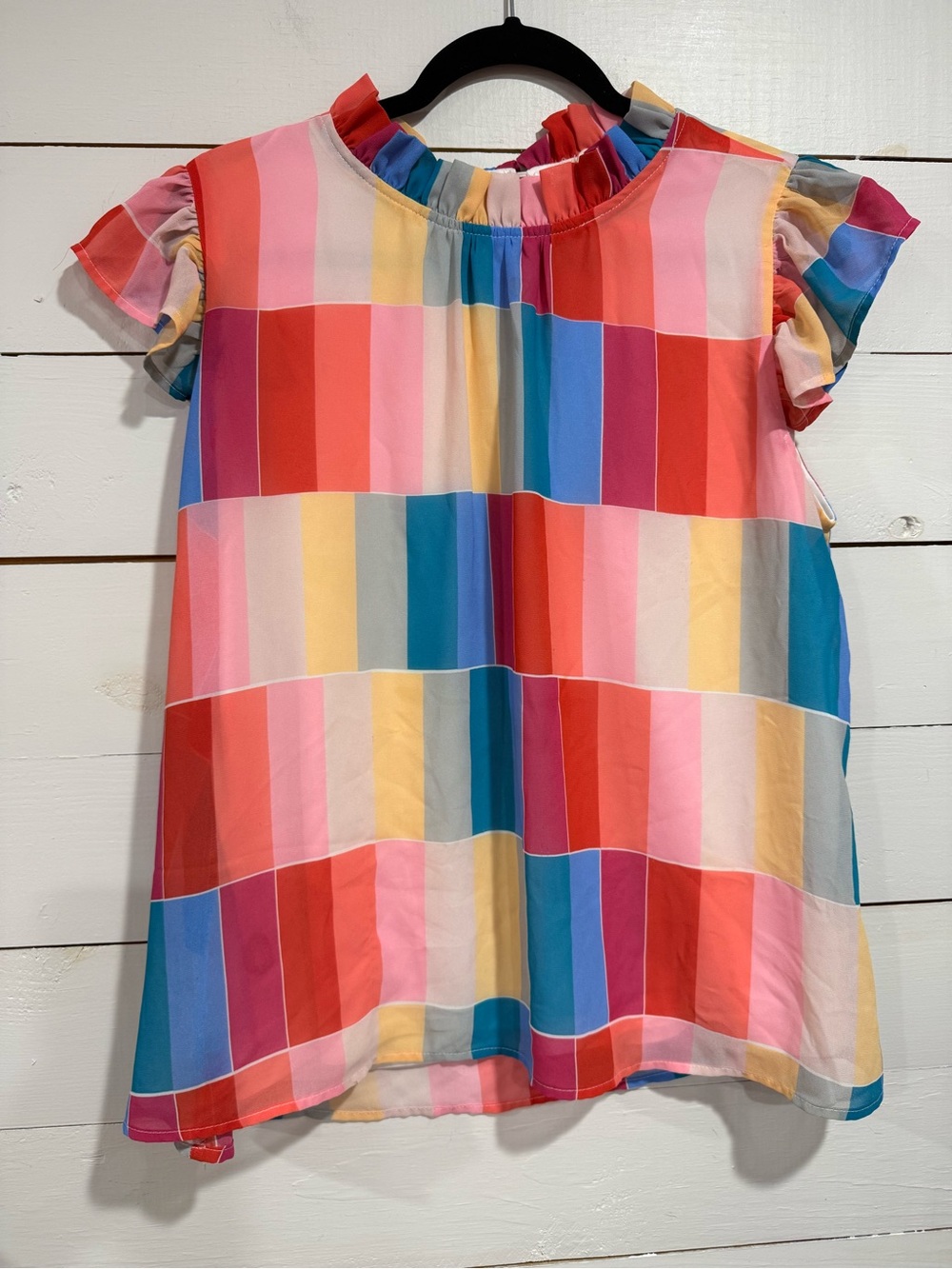 JODIFL Multicolor Rainbow Stripe Ruffle Sleeve Top